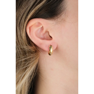 14 Ayar Altın Dörtgen Desen Halka Küpe 573