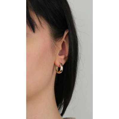 14 Ayar Altın Düz Bombeli Halka Küpe