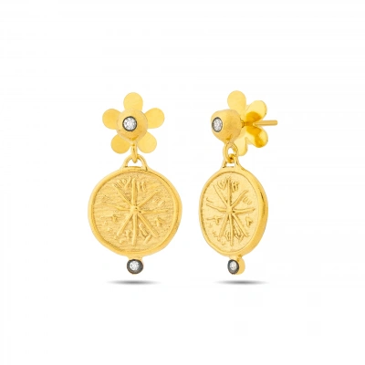 14 Ayar Altın Compas Küpe 1091