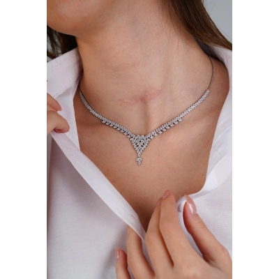 14 Ayar Beyaz Altın Taşlı Set 57