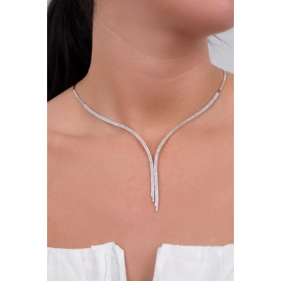 14 Ayar Beyaz Altın İkili Suyolu Set 92