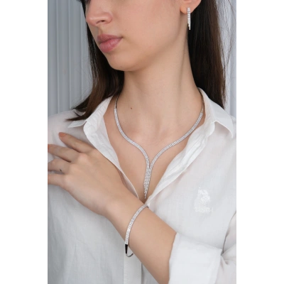 14 Ayar Beyaz Altın Taşlı Düğün Seti 91