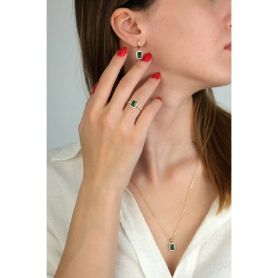 14 Ayar Altın Yeşil Taşlı Set 51