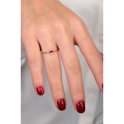 14 Ayar Altın Pembe Taşlı Yüzük 112