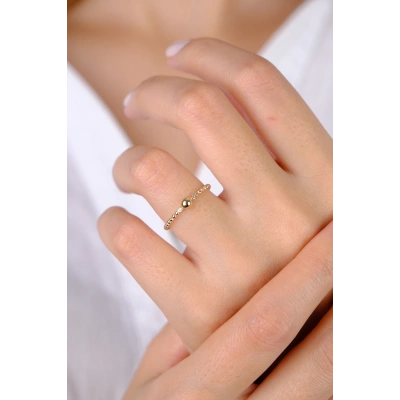 14 Ayar Altın Minimal Yuvarlak Taşlı Yüzük 782