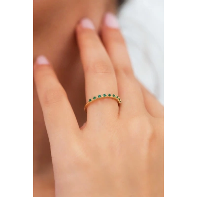 14 Ayar Yeşil Taşlı Minimal Yüzük 742