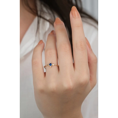 14 Ayar Altın Mavi Taşlı Yüzük 712