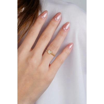 14 Ayar Altın Taşlı Kalp Yüzük 563