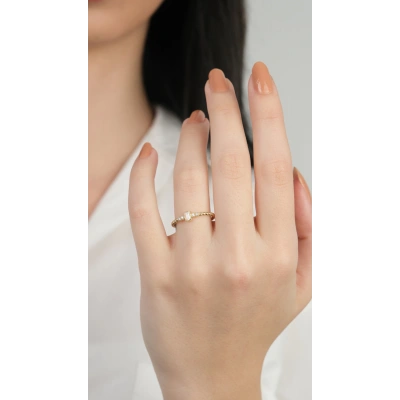 14 Ayar Altın Boğumlu Kare Taş Detaylı Yüzük 846