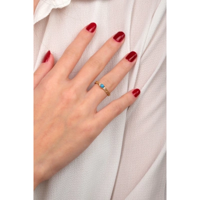 14 Ayar Altın Mavi Taşlı Gurmet Yüzük 114