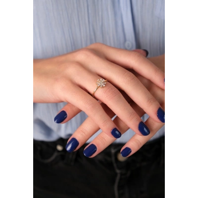 14 Ayar Altın Taşlı Çiçek Yüzük 242