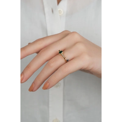 14 Ayar Ayar Yeşil Taşlı Tasarım Yüzük 901