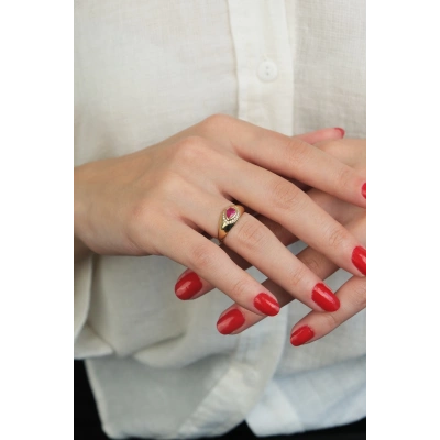 14 Ayar Altın Pembe Taşlı Yüzük 459