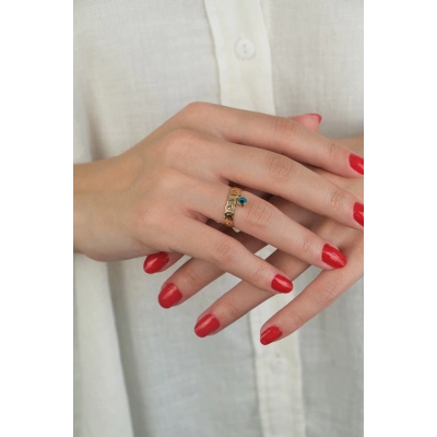 14 Ayar Altın Nazar Boncuk Sallantılı Yüzük 451