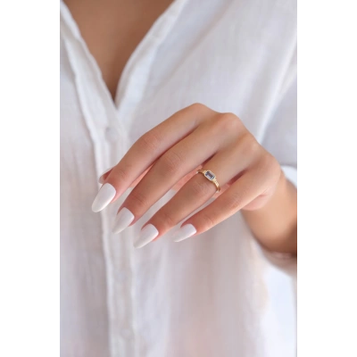 14 Ayar Altın Petrol Mavisi Taşlı Yüzük 405