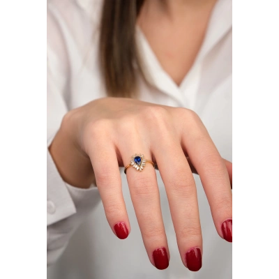 14 Ayar Altın Mavi Taşlı Yüzük 207