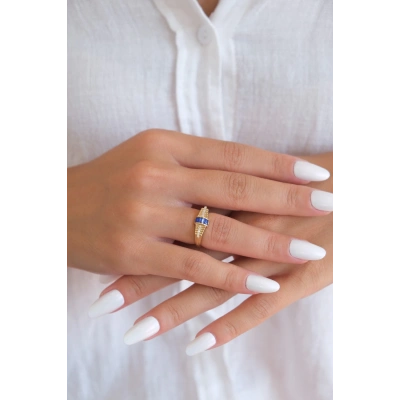 14 Ayar Altın Mavi Taşlı Yüzük 490