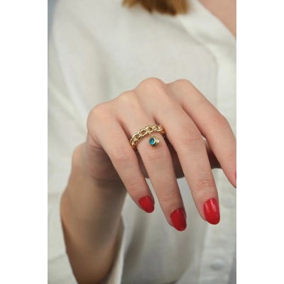 Güzide 14 Ayar Altın Nazar Boncuk Sallantılı Gurmet Yüzük