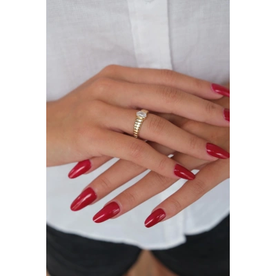 14 Ayar Altın Baget Taşlı Midye Yüzük 497