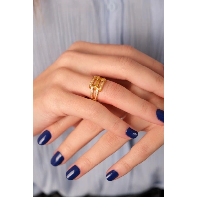 14 Ayar Altın Taşlı Kaburga Yüzük 283