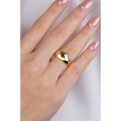 14 Ayar Altın Dörtgen Desen Yüzük 592