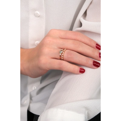 14 Ayar Altın Yeşil Taşlı İkili Yüzük 130