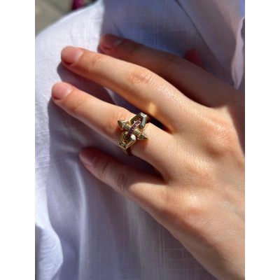 14 Ayar Altın Pembe Taşlı Tasarım Vintage Yüzük 912