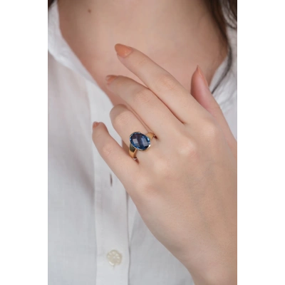 14 Ayar Altın Lacivert Taşlı Yüzük 895