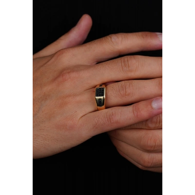 14 Ayar Altın Siyah Taşlı Erkek Yüzük 621