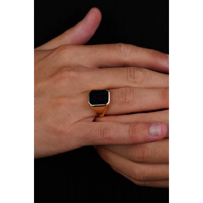 14 Ayar Altın Simli Siyah Taşlı Yüzük 622