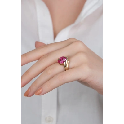 14 Ayar Altın Pembe Taşlı Yüzük 891