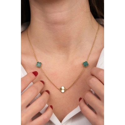 14 Ayar Altın Yeşil Yonca Kolye 50