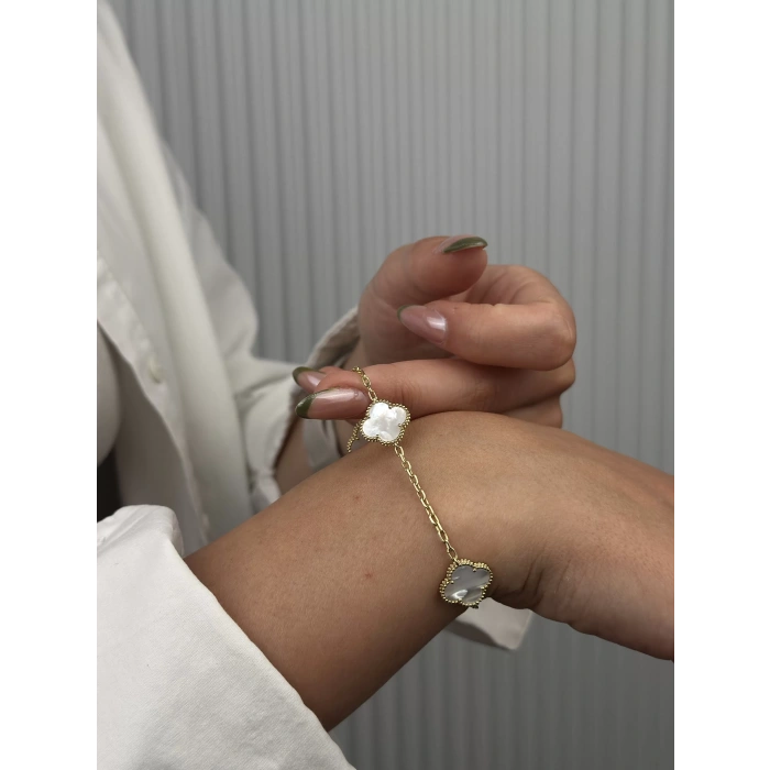 14 Ayar Altın Beyaz Yonca Bileklik 1046