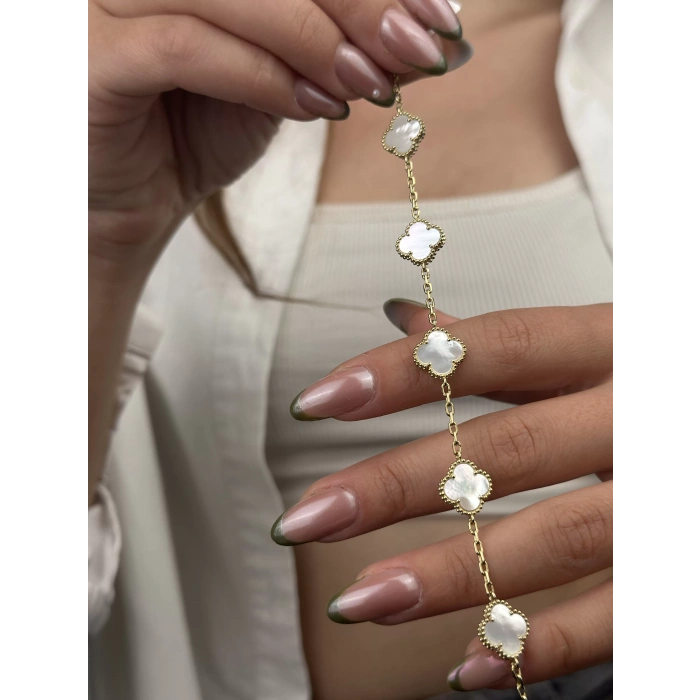 14 Ayar Altın Beyaz Yonca Bileklik 1047