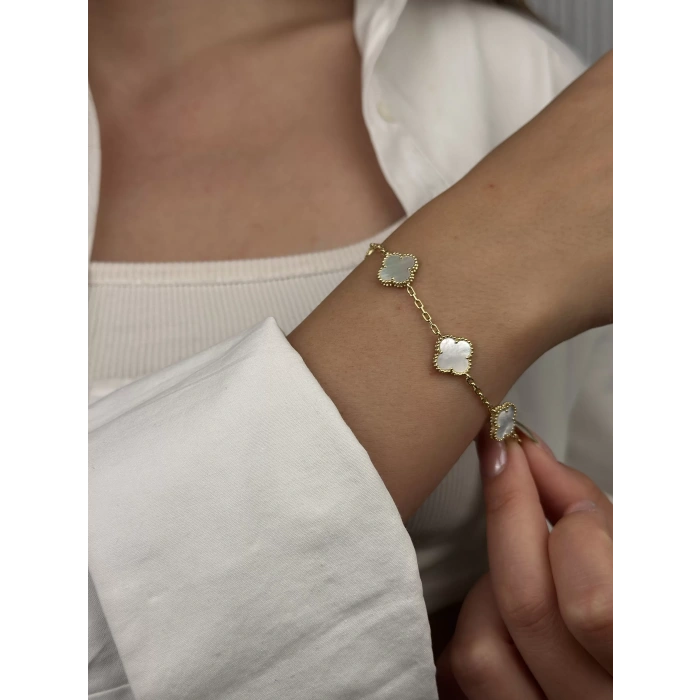 14 Ayar Altın Beyaz Yonca Bileklik 1047