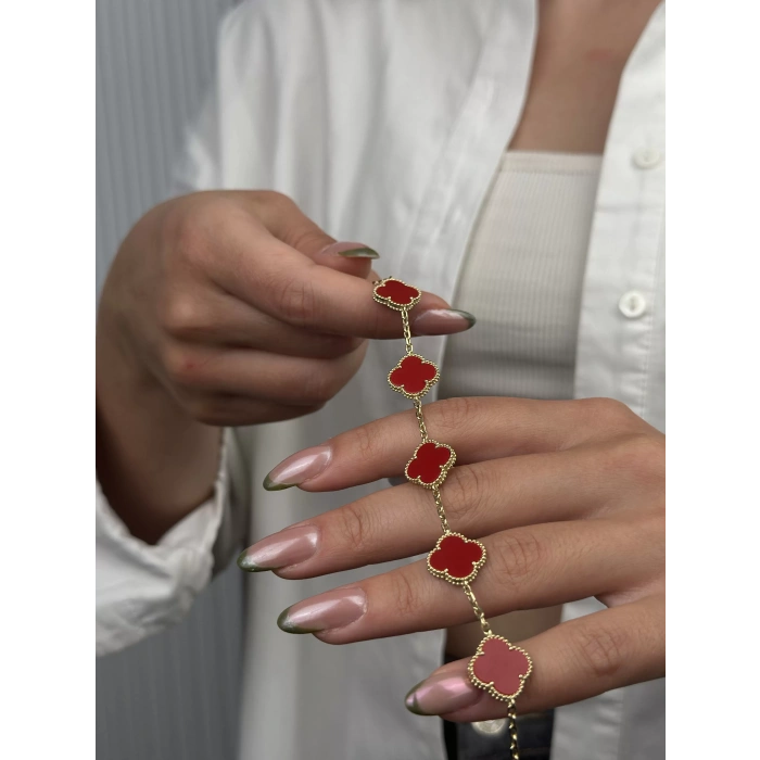 14 Ayar Altın Bordo Yonca Bileklik 1038