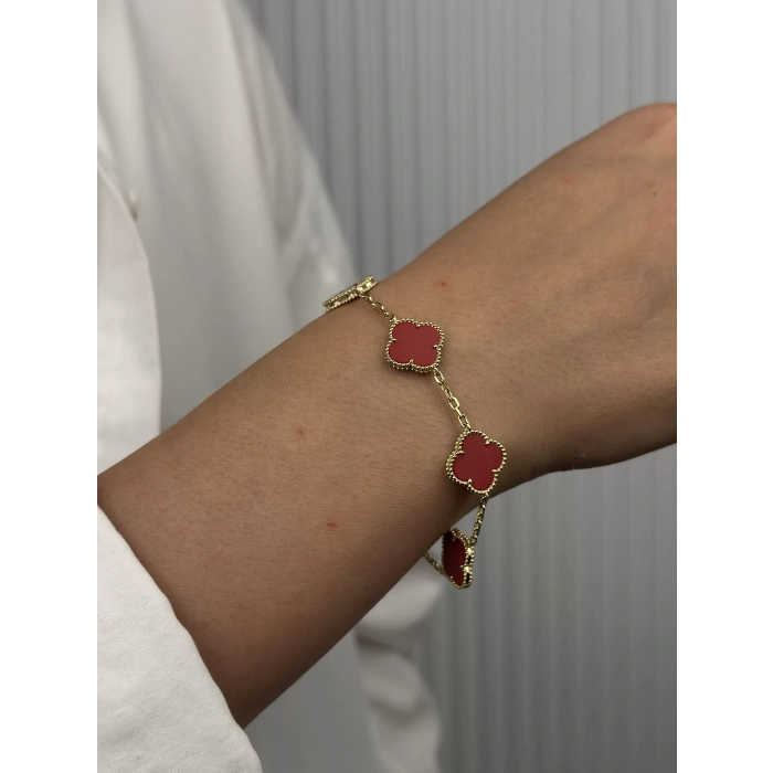 14 Ayar Altın Bordo Yonca Bileklik 1038