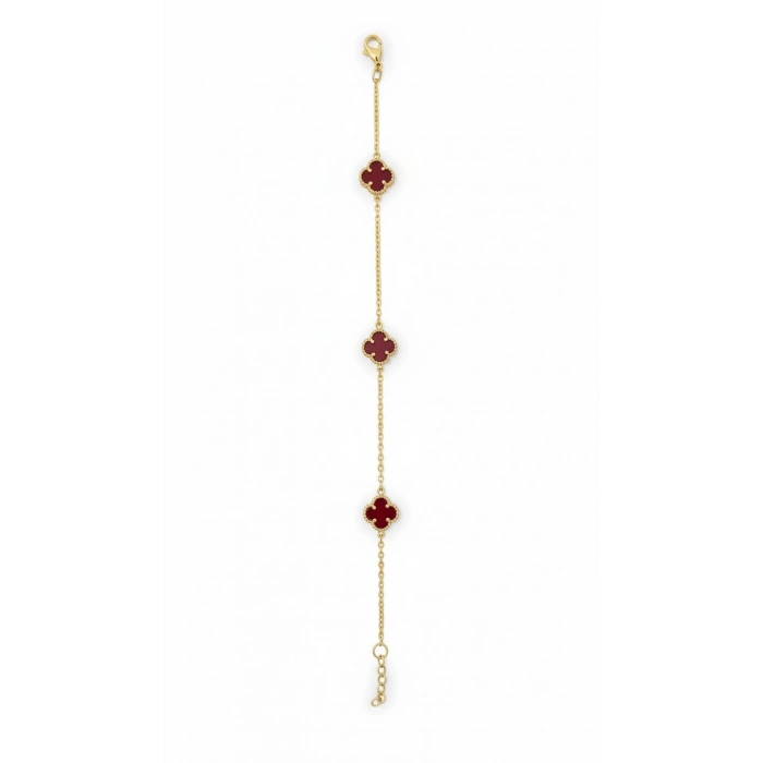 14 Ayar Altın Bordo Yonca Bileklik 1161