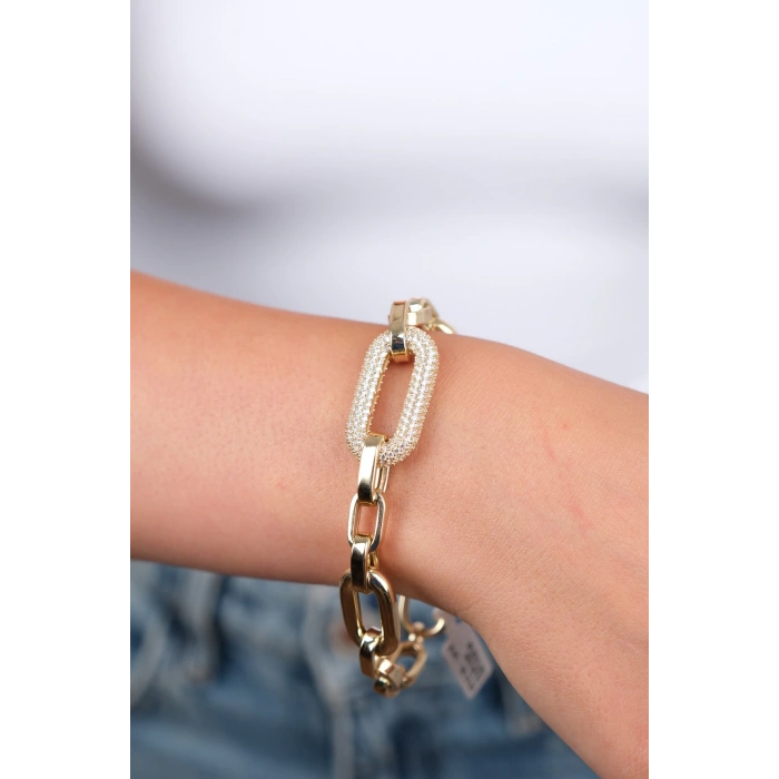 14 Ayar Altın Büyük Taşlı Zincir Bileklik 1008