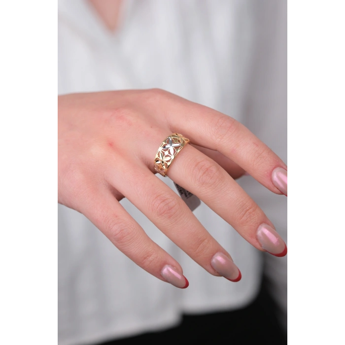 14 Ayar Altın Çiçek Desenli Yüzük 661