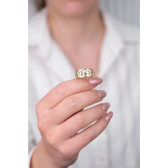 14 Ayar Altın Çiçek Desenli Yüzük 661