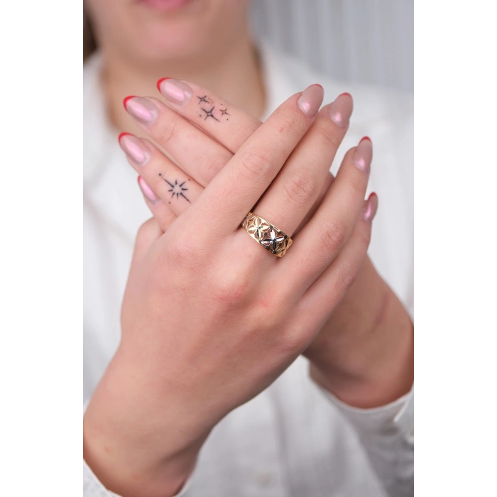 14 Ayar Altın Çiçek Desenli Yüzük 661