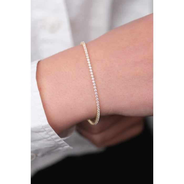 14 Ayar Altın İnce Taşlı Su Yolu Bileklik 1018