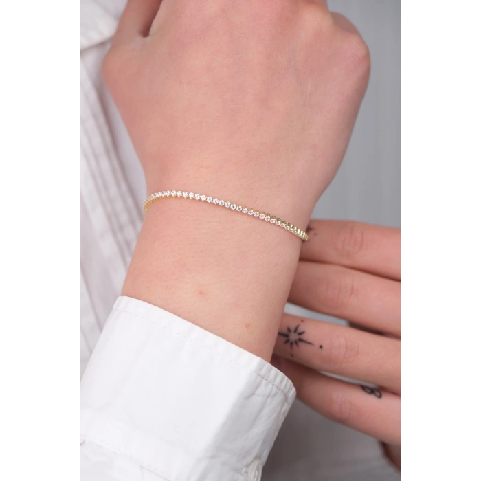 14 Ayar Altın İnce Taşlı Su Yolu Bileklik 1018