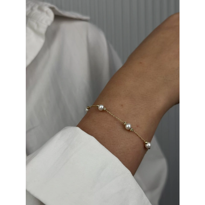 14 Ayar Altın İncili Bileklik 1036