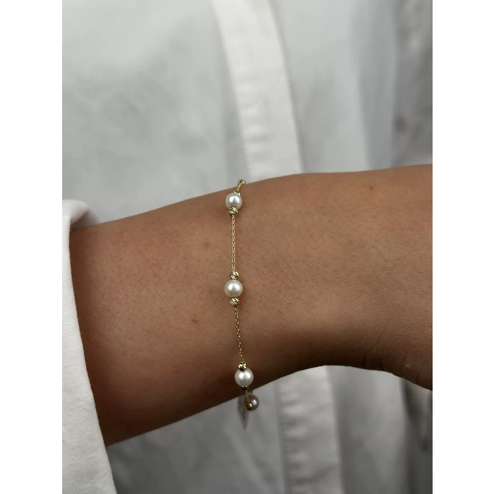 14 Ayar Altın İncili Bileklik 1036