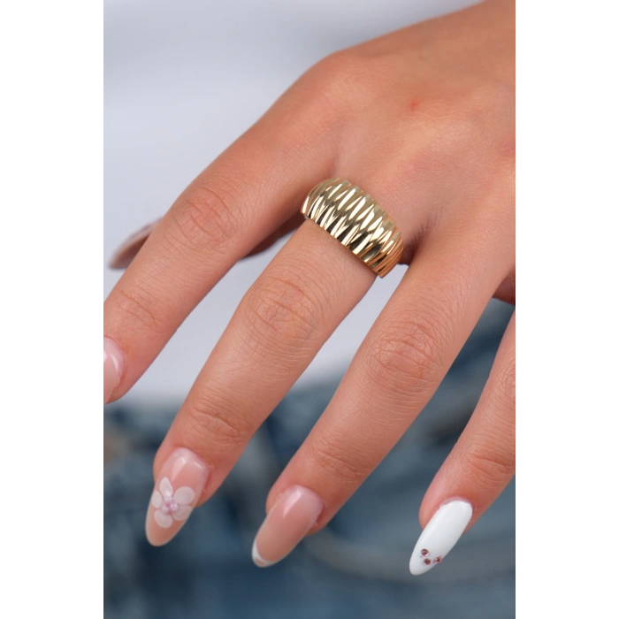 14 Ayar Altın kalın Çizgili Yüzük 809