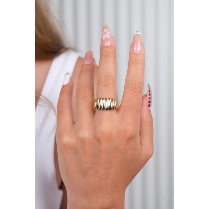 14 Ayar Altın kalın Çizgili Yüzük 809