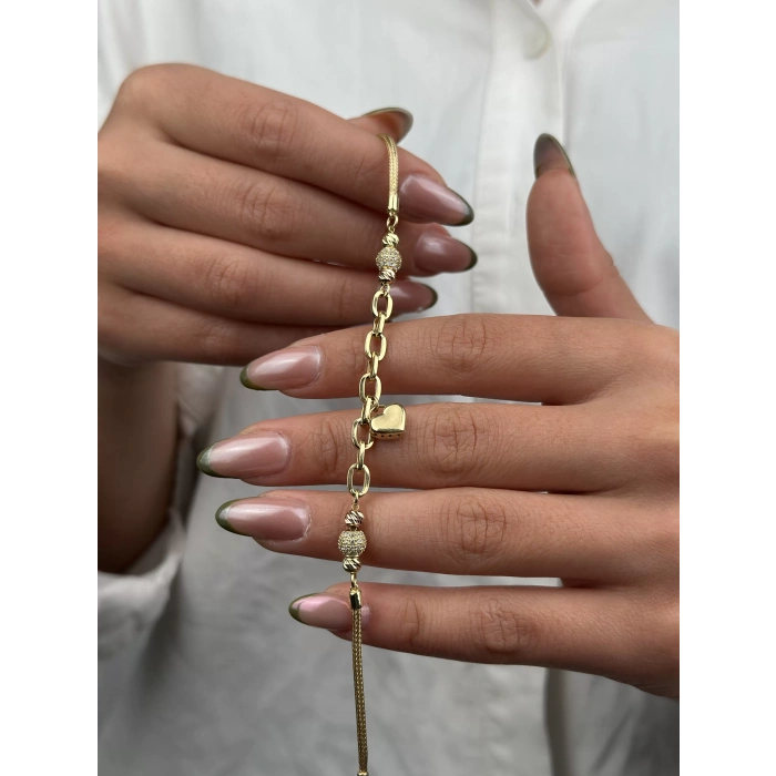 14 Ayar Altın Kalpli Bileklik 1050