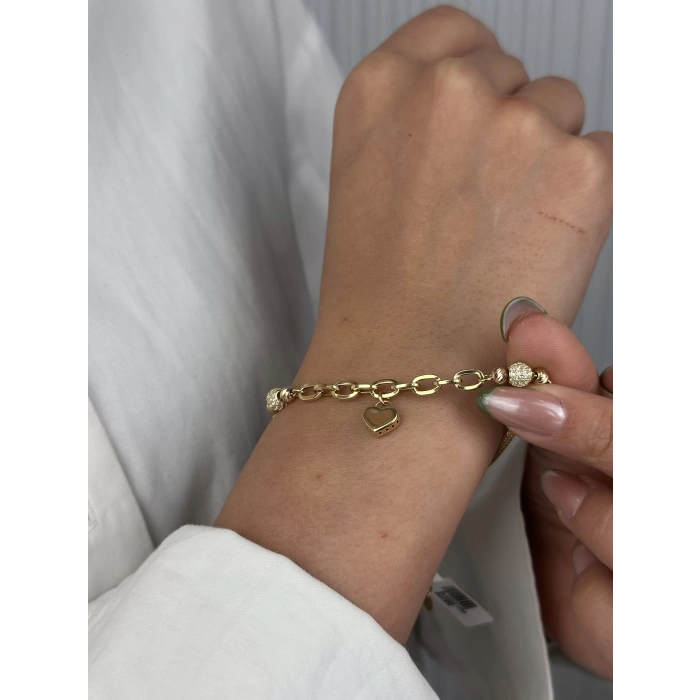 14 Ayar Altın Kalpli Bileklik 1050